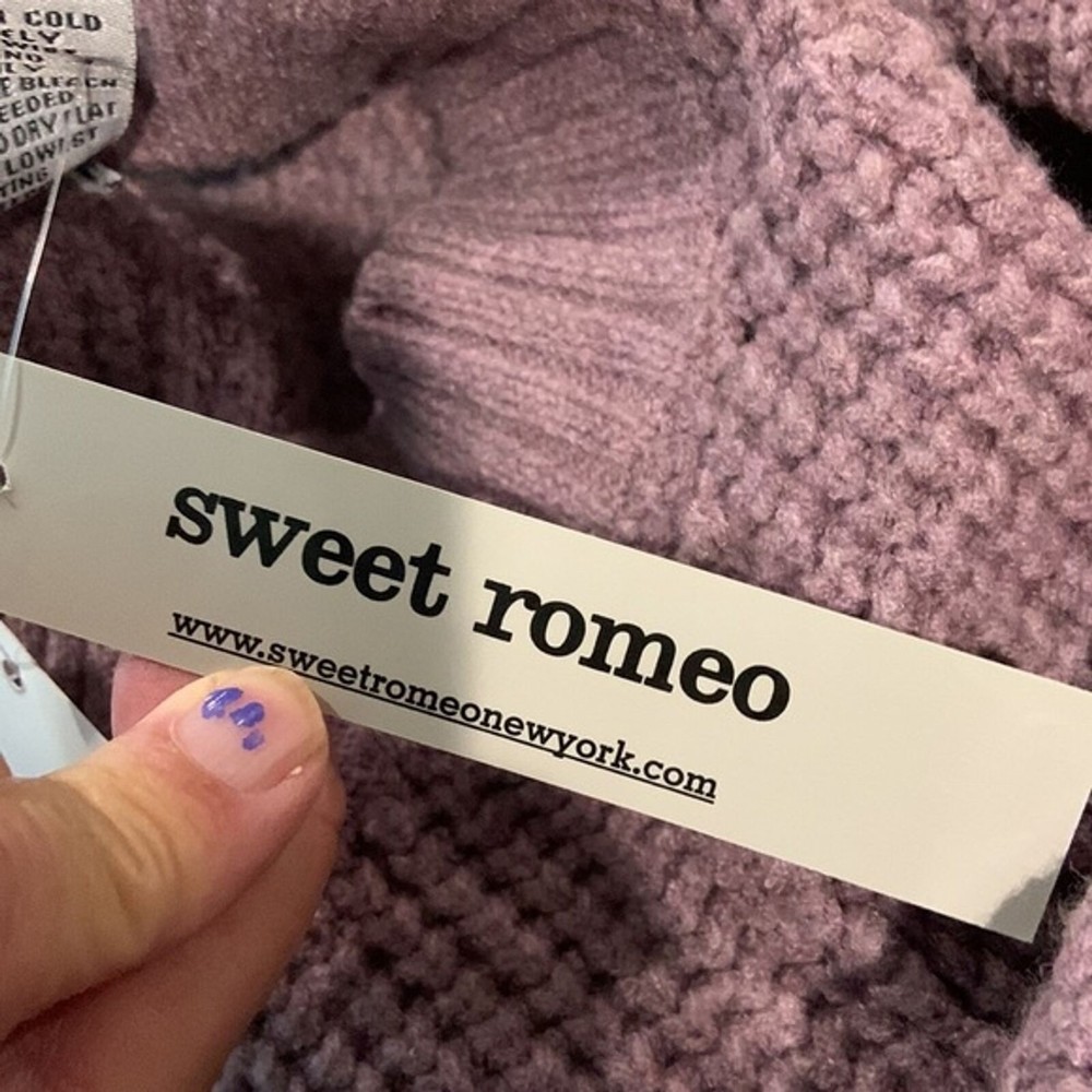 Sweet Romeo large waffle knit crew neck dark lavender sweater NWT - Picture 8 of 9